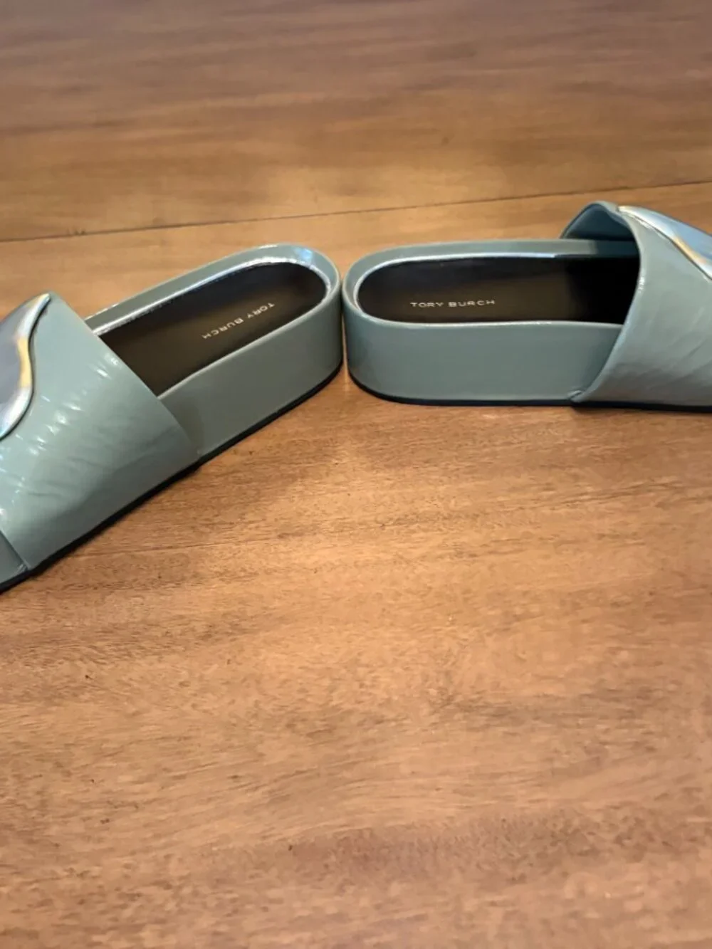 NWOT (Other) Tory Burch Patos Platform Slide Sandals in Jade/Silver. Size 8.5